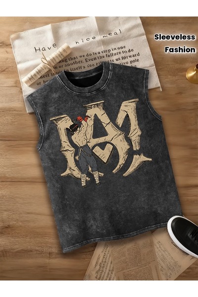 CLASSY.MODA Unisex Αμάνικο Υπερμεγέθες T-Shirt με στάμπα, Πλενόμενο, Street S...