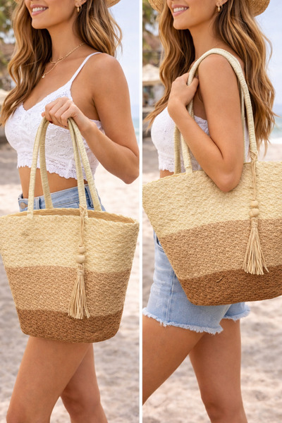 ZERAMİNE Γυναικεία ψάθινη τσάντα παραλίας, καλοκαιρινή πλεκτή τσάντα για καθη...