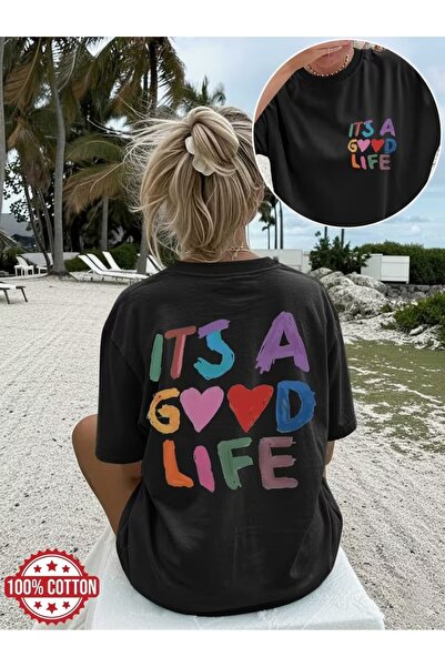 AEMİ Unisex It's a Good Life Printed Oversize Crew Neck T-Shirt