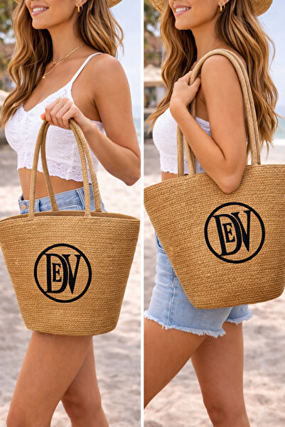 ZERAMİNE Γυναικεία ψάθινη τσάντα παραλίας Camel, Καλοκαιρινή πλεκτή τσάντα γι...