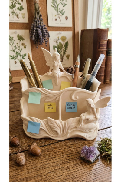 END Design Fantastik Peri Figürlü Masaüstü Organizer – Yaprak Motifli Dekorat...