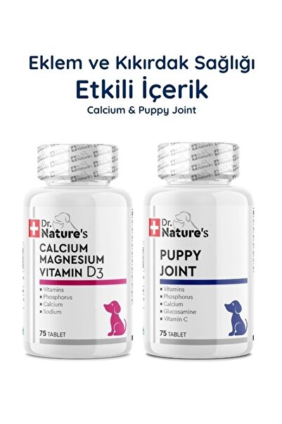 Dr. Nature's Köpek Glukozamin 75 Tablet + Kalsiyum Magnesium D3 75 Tablet Set...