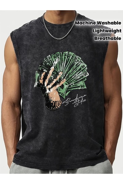 CLASSY.MODA Unisex Αμάνικο Υπερμεγέθες T-Shirt με στάμπα, Πλενόμενο, Street S...