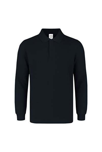 RELAXIA Tricou negru cu mânecă lungă și guler polo pentru bărbați, 100% bumba...