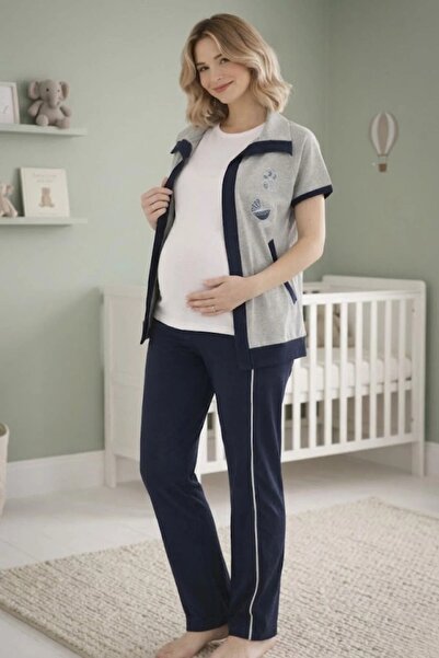 Mecit Pijama Γυναικείο κοντομάνικο γιλέκο εγκυμοσύνης 3 τεμαχίων. Σετ πιτζάμε...