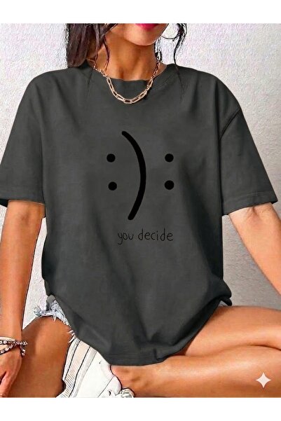 WOODROFFE Γυναικείο μπλουζάκι με στάμπα You Dehice 'Hangisisin' σε φαρδιά γραμμή