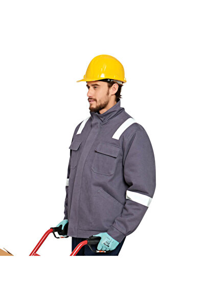 İŞMONT Ανδρικό γκρι ανακλαστικό παλτό εργασίας με καπιτονέ επένδυση στη μέση,...