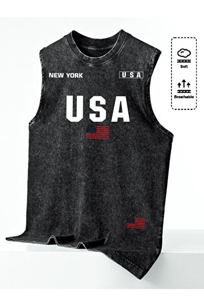 CLASSY.MODA Unisex Αμάνικο Υπερμεγέθες T-Shirt με στάμπα, Πλενόμενο, Street S...