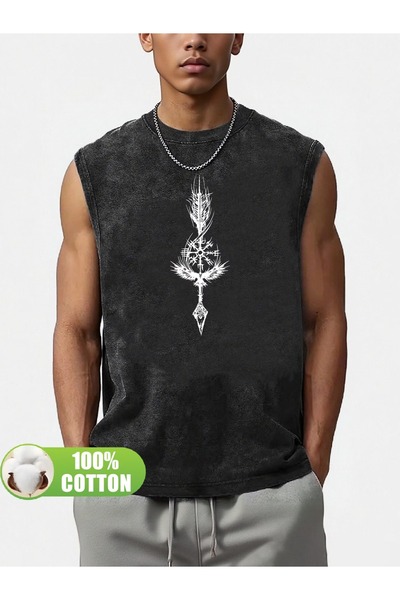 CLASSY.MODA Unisex Αμάνικο Υπερμεγέθες T-Shirt με στάμπα, Πλενόμενο, Street S...