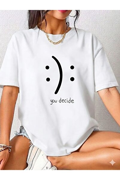 WOODROFFE Γυναικείο μπλουζάκι με στάμπα You Dehice 'Hangisisin' σε φαρδιά γραμμή
