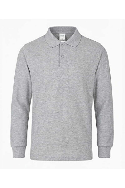 RELAXIA Tricou de lucru pentru bărbați, gri melange, cu mânecă lungă, guler p...