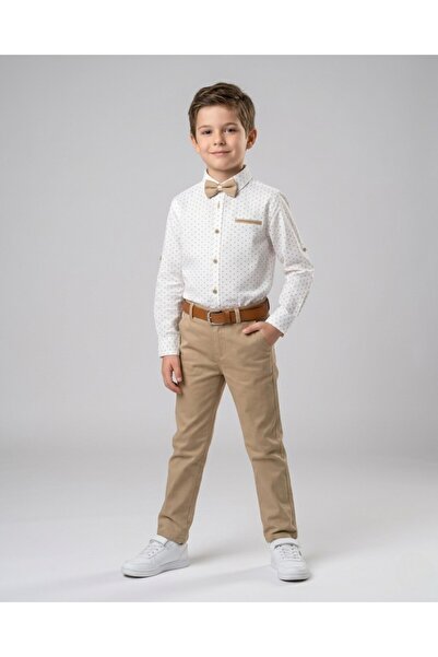 VOY KİDS Αγορίστικο λινό παντελόνι, πουκάμισο Oxford, παπιγιόν και ζώνη, εορτ...