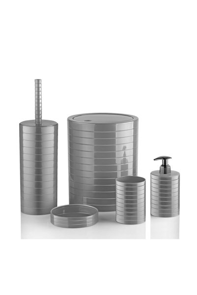 UNDHOME 5 Piece Luxury Bathroom Set Gray Color Decorative Round Lid Trash Can Brush Set