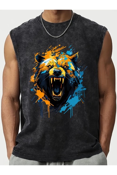 CLASSY.MODA Unisex Αμάνικο Υπερμεγέθες T-Shirt με στάμπα, Πλενόμενο, Street S...