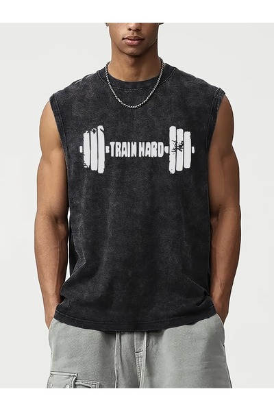 CLASSY.MODA Unisex Αμάνικο Υπερμεγέθες T-Shirt με στάμπα, Πλενόμενο, Street S...