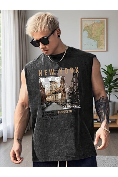 CLASSY.MODA Unisex Αμάνικο Υπερμεγέθες T-Shirt με στάμπα, Πλενόμενο, Street S...