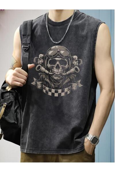 CLASSY.MODA Unisex Αμάνικο Υπερμεγέθες T-Shirt με στάμπα, Πλενόμενο, Street S...