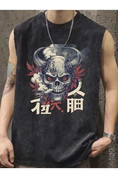 CLASSY.MODA Unisex Αμάνικο Υπερμεγέθες T-Shirt με στάμπα, Πλενόμενο, Street S...