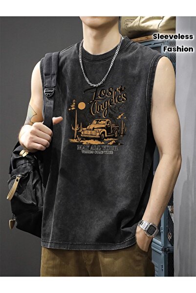 CLASSY.MODA Unisex Αμάνικο Υπερμεγέθες T-Shirt με στάμπα, Πλενόμενο, Street S...