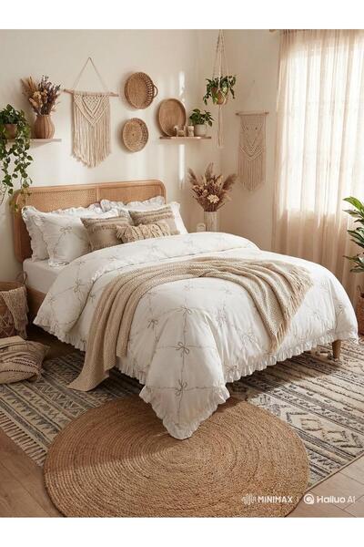 BESTİNA GOLD Σετ Παπλωματοθήκης Διπλού Μεγέθους 100% Βαμβακερό με Διακοσμητικ...