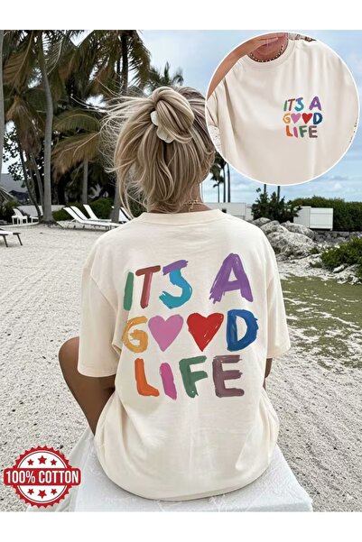 AEMİ Unisex It's a Good Life Printed Oversize Crew Neck T-Shirt