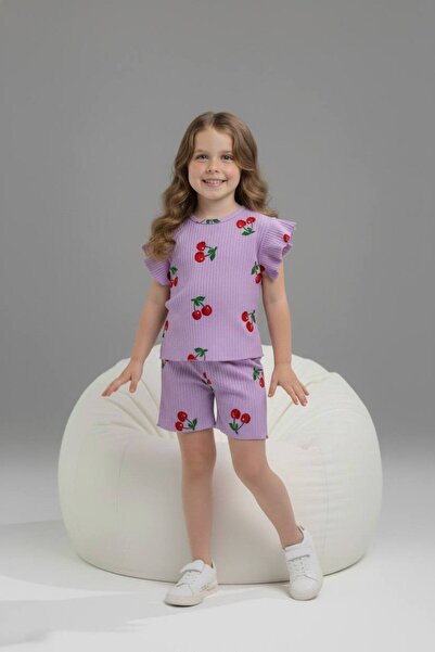 Yağmur Giyim PJKSKT Κοριτσίστικο κοντομάνικο σετ με βολάν από ύφασμα με σχέδι...