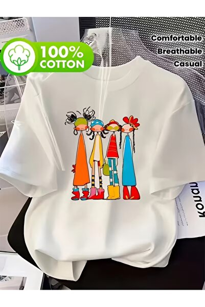 AEMİ Unisex Σετ για κορίτσια με στάμπα Oversize T-shirt με λαιμόκοψη