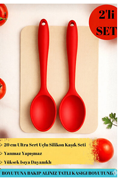 BRE HOME 2’li Silikon Kaşık Seti 20 cm | Isıya Dayanıklı Yanmaz Yapışmaz Mutf...