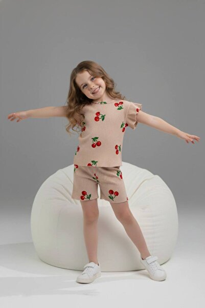 Yağmur Giyim PJKSKT Κοριτσίστικο κοντομάνικο σετ με βολάν από ύφασμα με σχέδι...