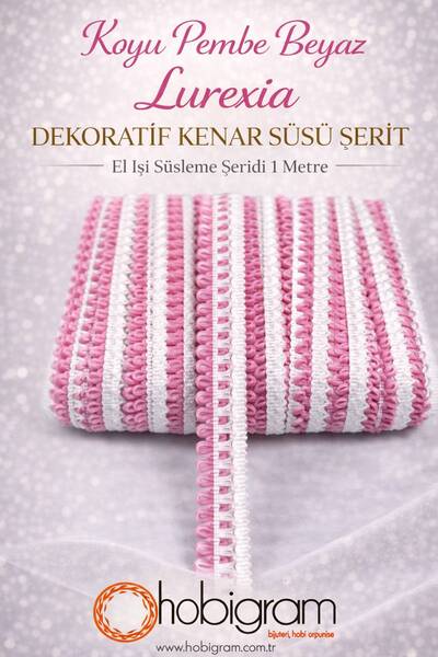 Hobigram Dark Pink White Lurexia Decorative Edge Trim Ribbon – Handcrafted De...
