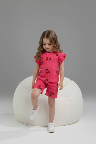 Yağmur Giyim PJKSKT Κοριτσίστικο κοντομάνικο σετ με βολάν από ύφασμα με σχέδι...