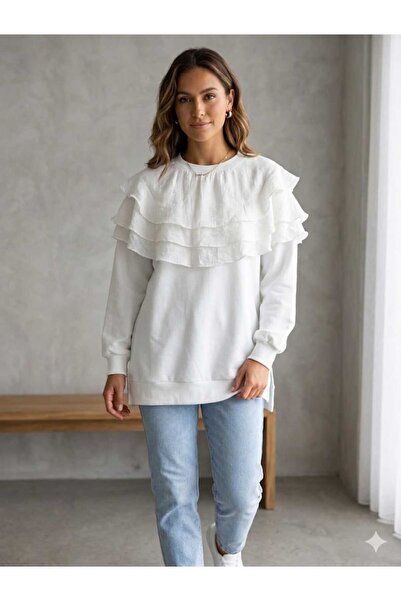 Puane Women's Oversized Tunic with Layered Ruffle Detail on Front and Back 10770