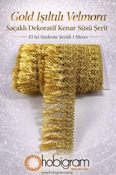 Hobigram Χρυσή Λαμπερή Διακοσμητική Κορδέλα Βελμόρα με Κρόσσια – Χειροποίητη ...