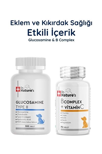 Dr. Nature's Köpek Glukozamin 300 Tablet + B Complex Seti – Eklem ve Enerji D...