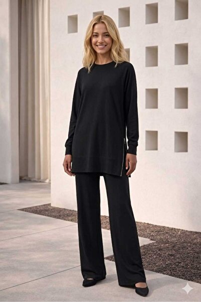 Puane Costum de damă cu pantaloni și detaliu cu fermoar lateral 14470