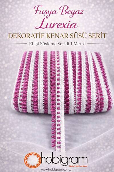 Hobigram Panglică decorativă Lurexia alb fucsia – Panglică ornamentală lucrat...