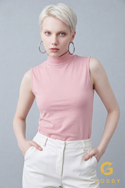 Goddy Γυναικείο μαύρο αμάνικο κορμάκι μισό λαιμό