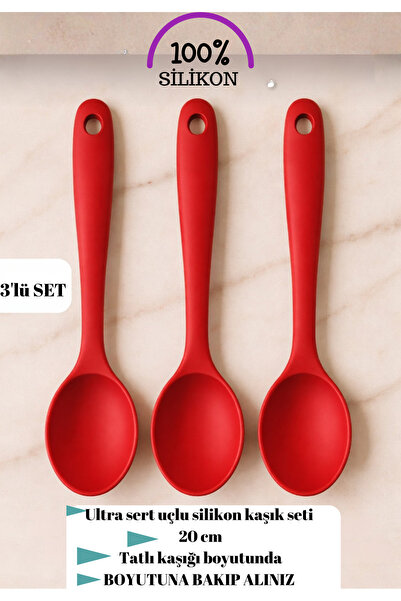 BRE HOME 3’lü Silikon Kaşık Seti 20 cm – Isıya Dayanıklı Ultra Sert Mutfak Ka...