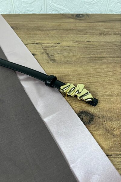 Paşala Leather Γυναικεία ζώνη από γνήσιο δέρμα, μαύρη με χρυσή πόρπη σε σχήμα...