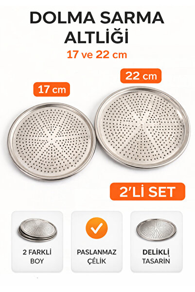 BRE HOME 2'li Dolma Sarma Altlığı 17 cm + 22 cm Paslanmaz Çelik Tencere İçi D...
