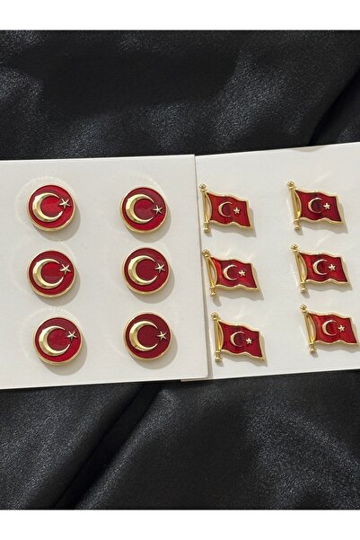 modamira Altın Rengi Türk Bayrağı 12 Adet Yaka Rozeti Set