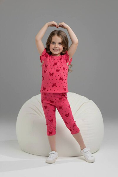 Yağmur Giyim PJKSKT Σετ κοντομάνικο για κορίτσια με σχέδιο καρδιάς και φιόγκο...