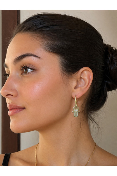 Rostil Efect Γυναικεία σκουλαρίκια με λεπτεπίλεπτο σχέδιο σε σχήμα Χάμσα.