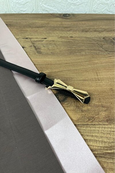 Paşala Leather Γυναικεία ζώνη από γνήσιο δέρμα με μαύρη χρυσή πόρπη με φιόγκο...