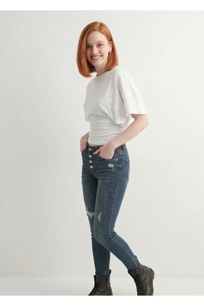 Mayer Butik Women's Bat Model Cut-Fit Fitted Waist Crew Neck Blouse