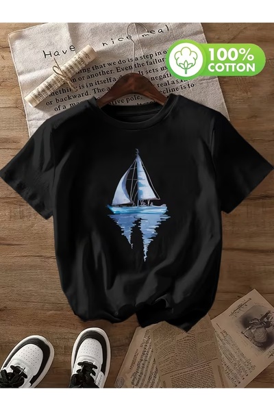 Marco Fresco Μπλουζάκι Unisex με στάμπα ιστιοπλοϊκού σχεδίου, μεγάλου μεγέθου...