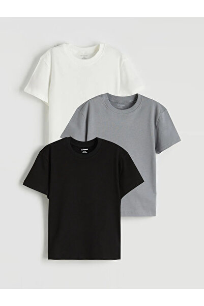 LC Waikiki LCW Kids Ecru Crew Neck T-Shirt για αγόρια 3 Πακ