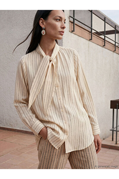 LC Waikiki NEVAVM με τη διαφορά του LCW STUDIO εκρού ριγέ υπερμεγέθη γυναικεί...