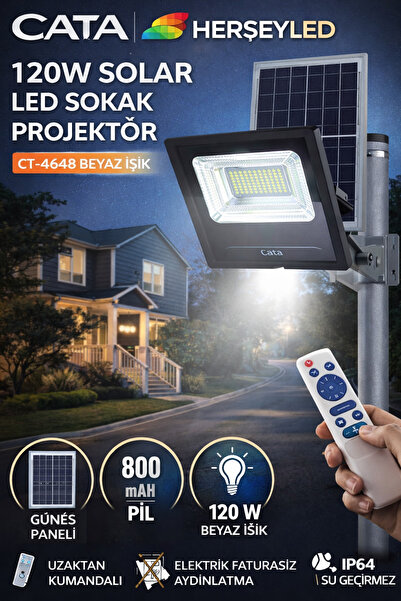 Cata (CT-4648) 120W SOLAR Led Sokak Projektör KONGO (Beyaz Işık)