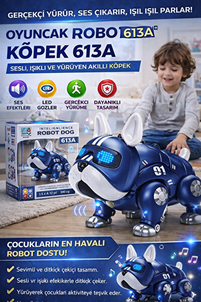 TRUST STORE Robot Köpek Sesli Işıklı ve Yürüyen Akıllı Köpek Oyuncak MAVİ